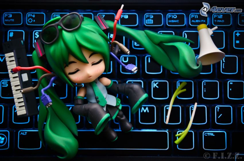 anime girl, keyboard