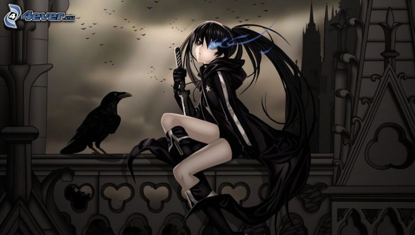 anime girl, long hair, raven