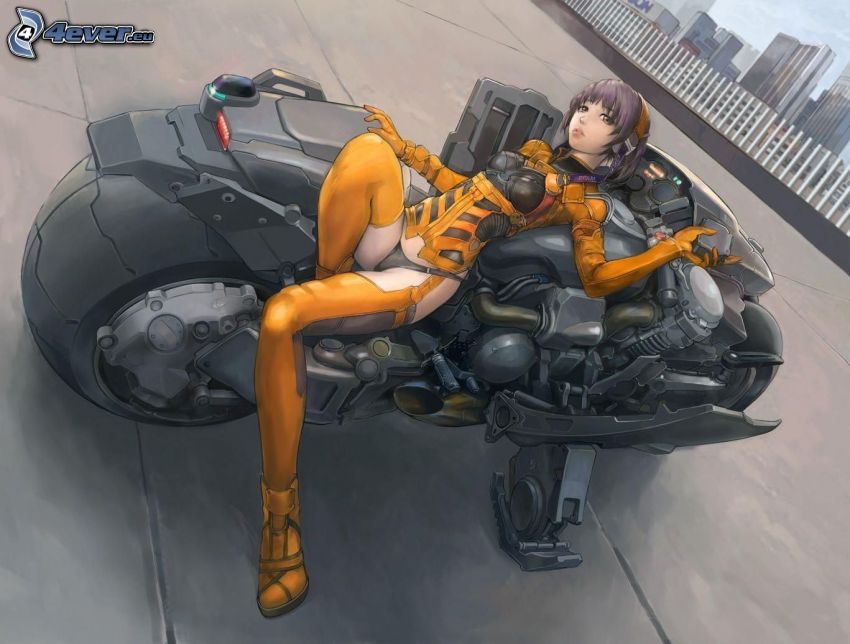 anime girl, motocycle