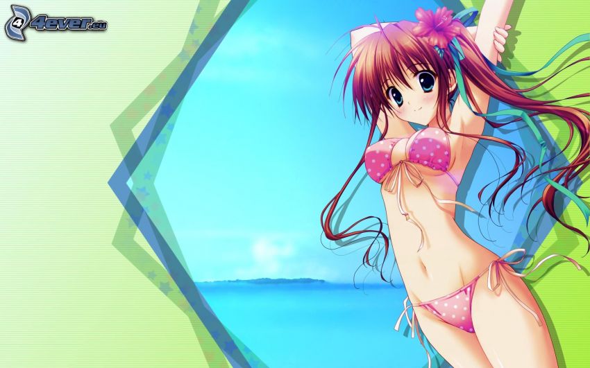 anime girl, pink swimsuit