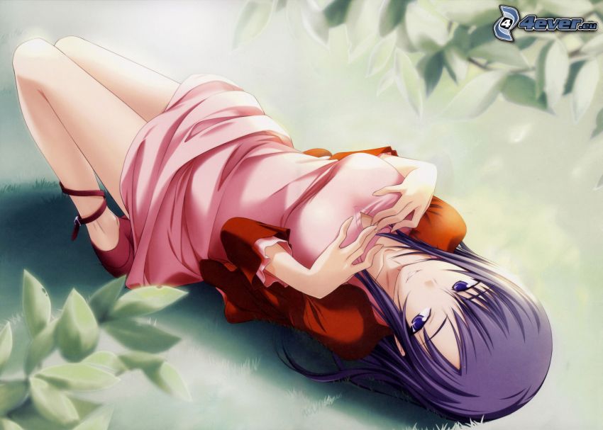 anime girl, purple hair