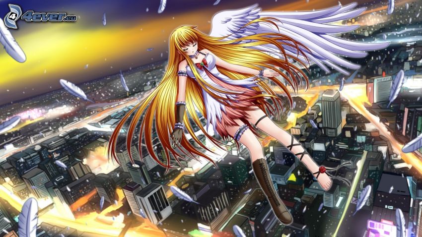 anime girl, white wings