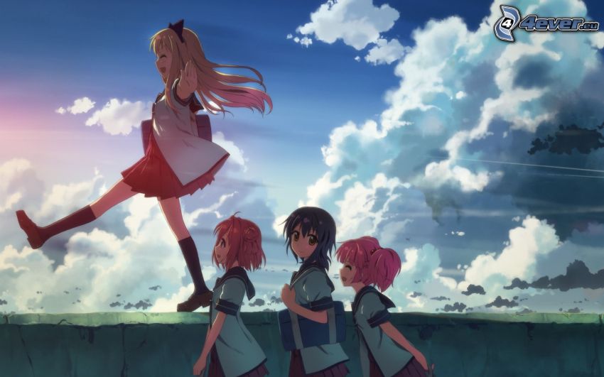anime girls, clouds