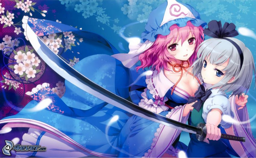 anime girls, katana, sword