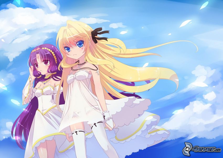 anime girls, sky