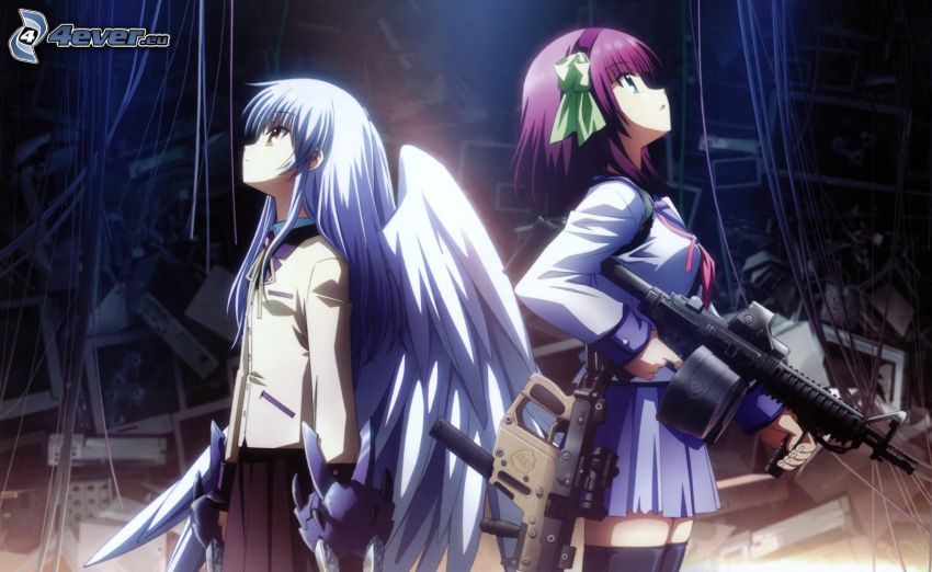 anime girls, submachine gun