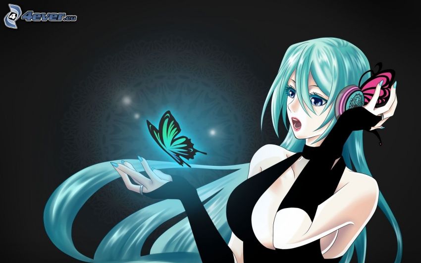 anime woman, butterfly