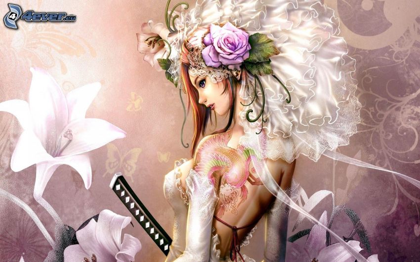 fantasy girl, white flowers