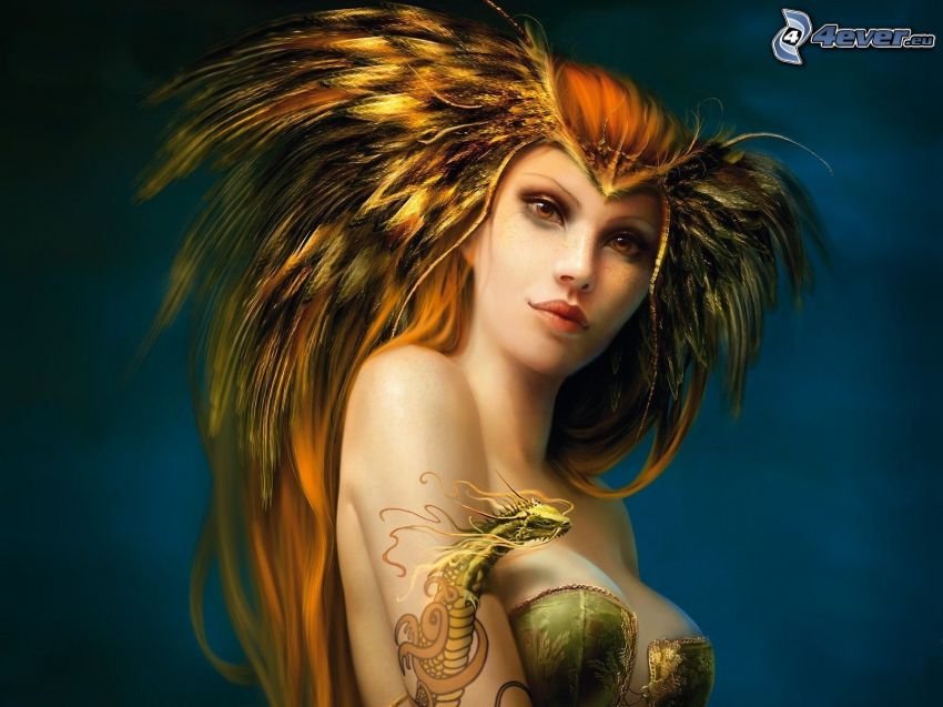 fantasy woman, dragon
