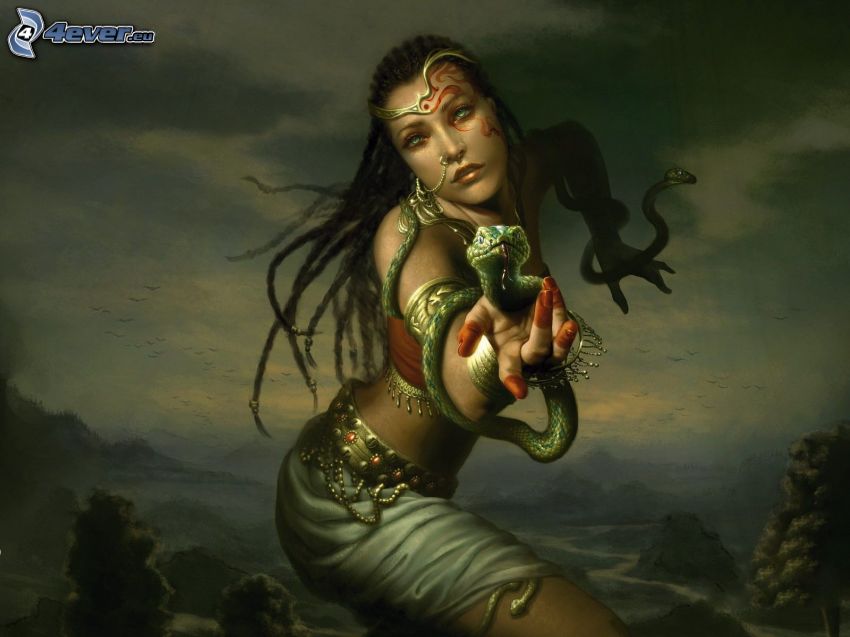 fantasy woman, green snake