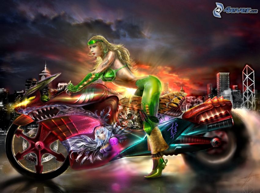 fantasy woman, motocycle