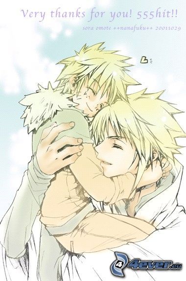 Naruto, Minato, hug