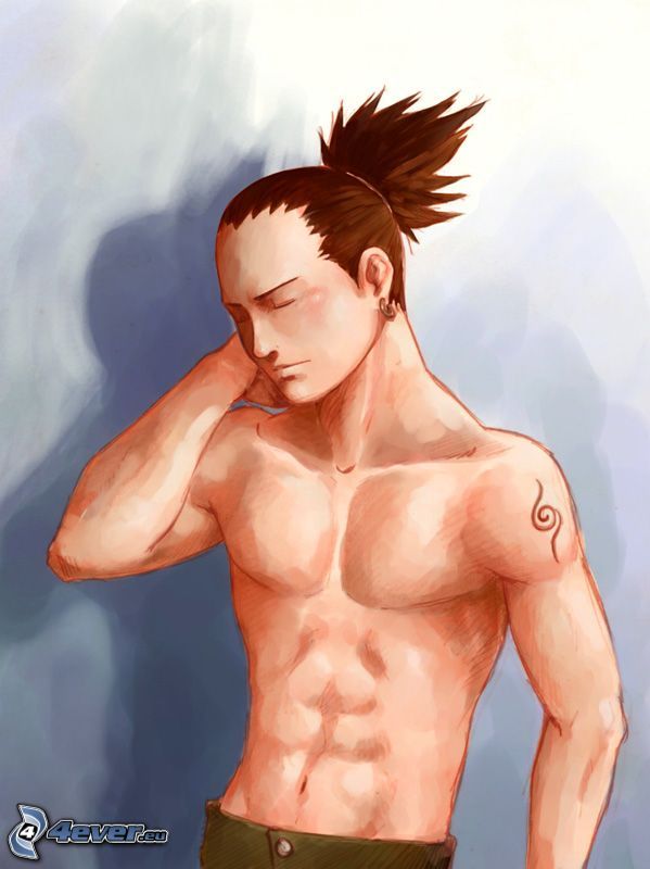 Naruto, Schikamaru, half-naked guy, cartoon boy