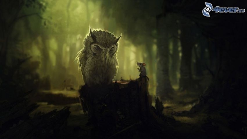 owl, mouse, forest