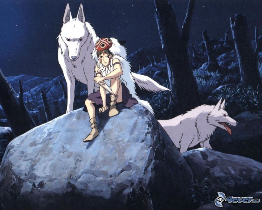 Princess Mononoke, anime, fairy tale, wolves
