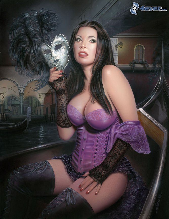 woman with mask, cartoon woman, corset