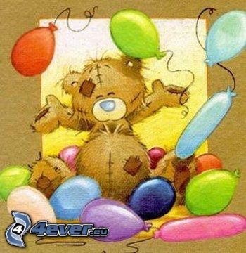 bear with balloons, celebration