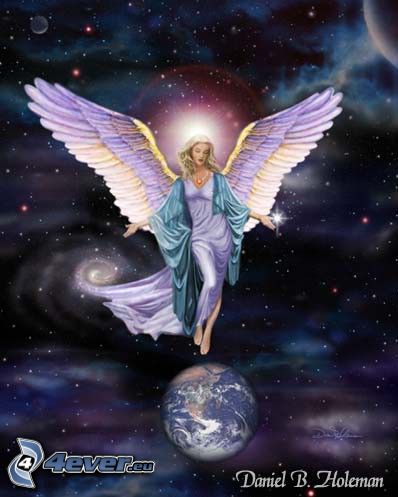 cartoon angel, Earth, universe
