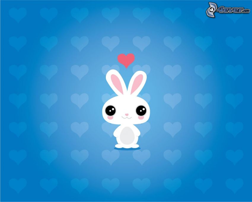 cartoon bunny, love, hearts