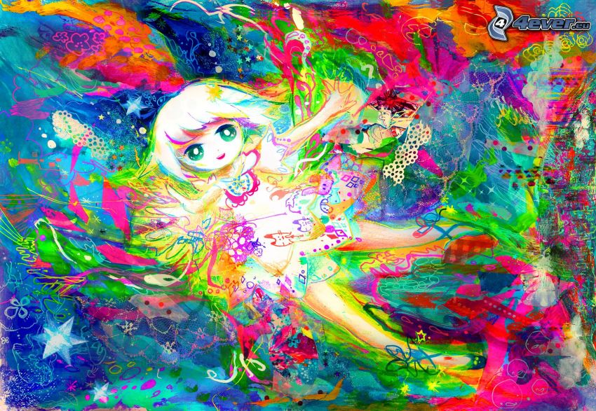 cartoon girl, colors
