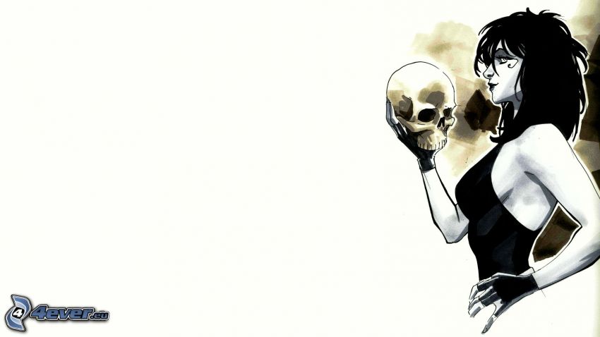 cartoon woman, skull