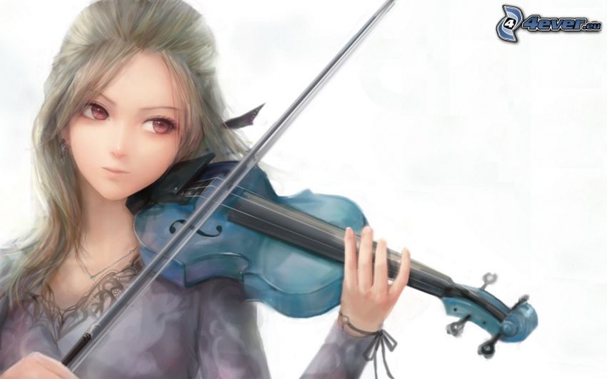 cartoon woman, violin
