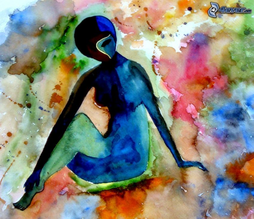 cartoon woman, woman silhouette, color splash