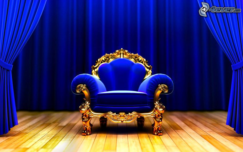 chair, blue, curtain