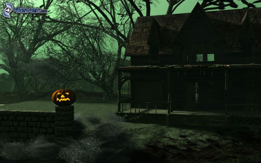 cottage, jack-o'-lantern, halloween pumpkin