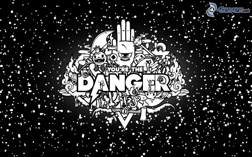 danger, cartoon characters, black and white