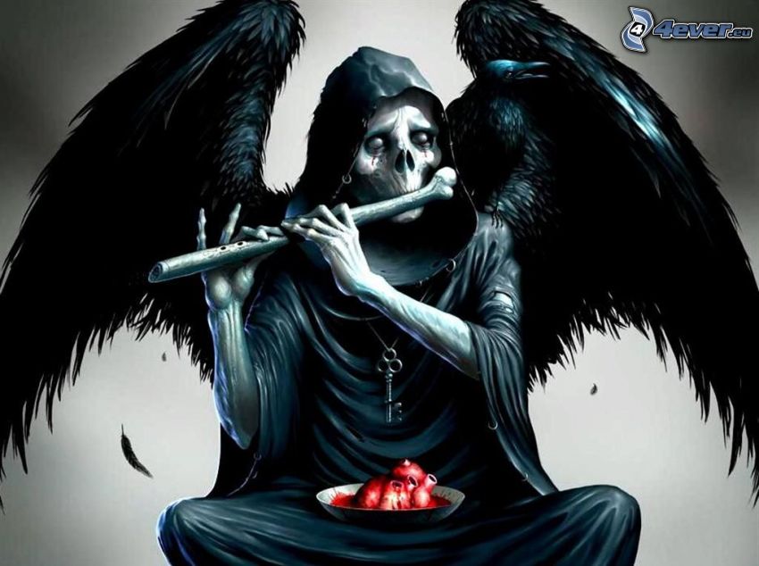 angel of death, death, Grim Reaper, skull, black wings