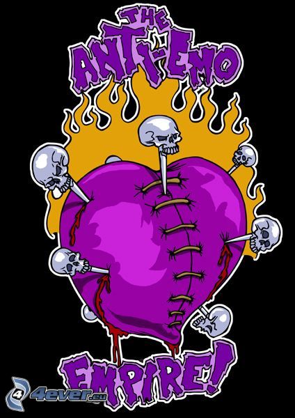 anti-emo empire, purple heart, skulls, blood