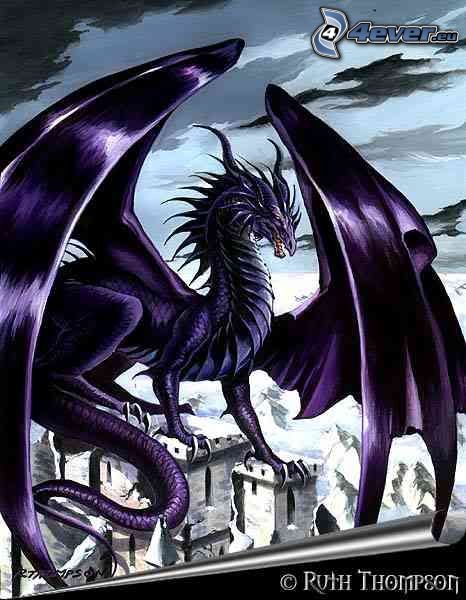 black dragon, black wings, tail