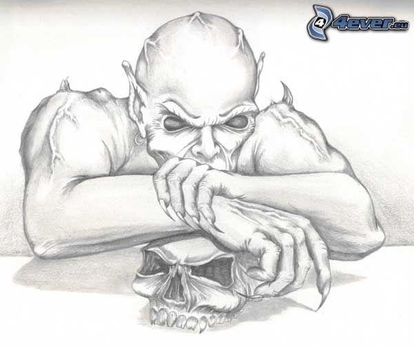cartoon demon, skull