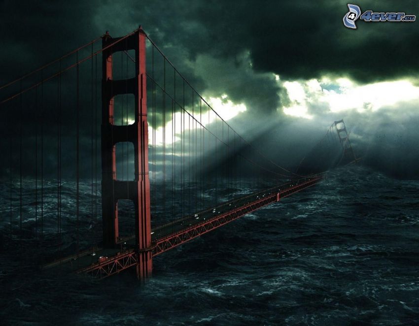 Golden Gate, destroyed bridge, storm, disaster