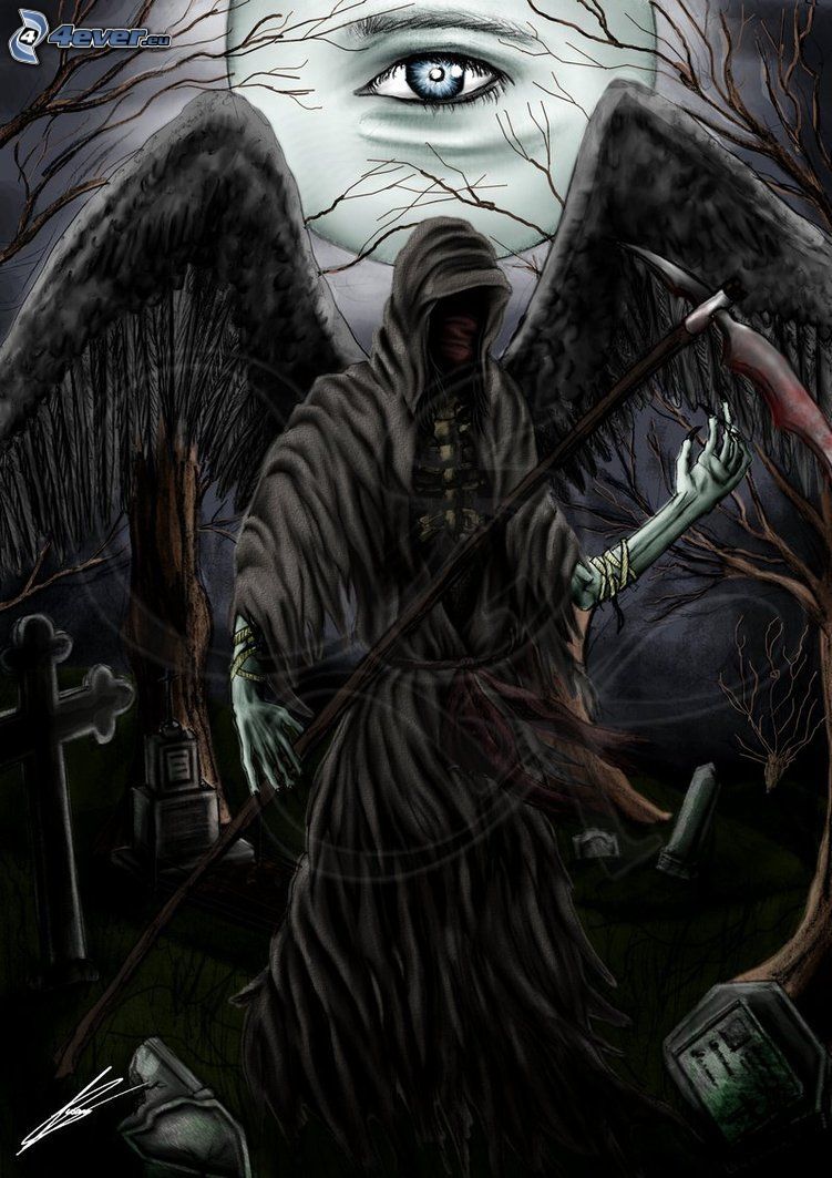 Grim Reaper, eye, black wings, night