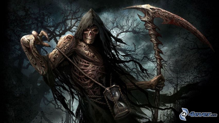 Grim Reaper, scythe, branches