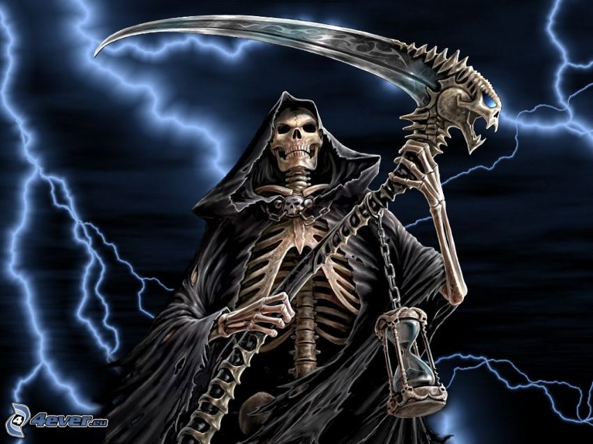 skeleton, lightning, Grim Reaper, scythe, death