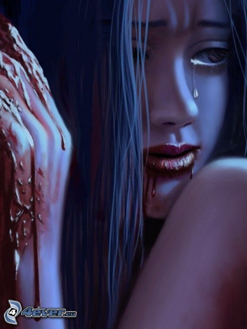 women cry, vampire, blood