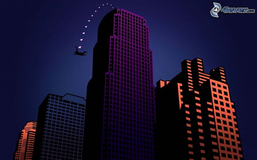 BASE Jump, silhouette of a man, jump, skyscrapers