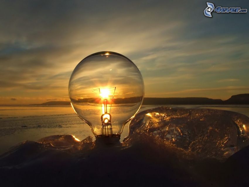 bulb, sunset at sea, water