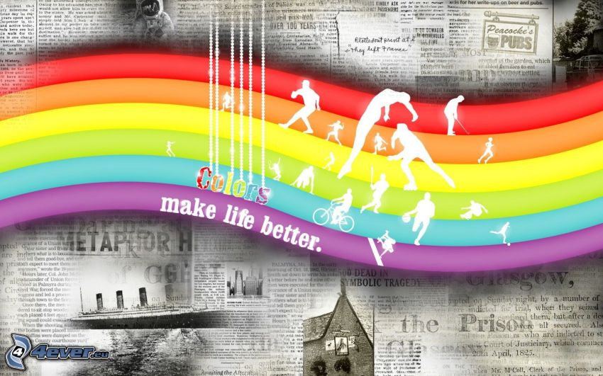 color rainbow, newspapers, athletes