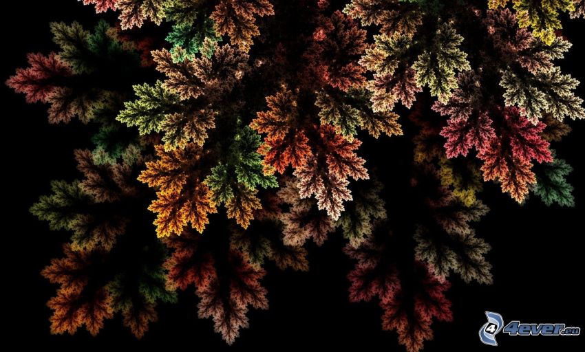 colorful leaves, dark fractal