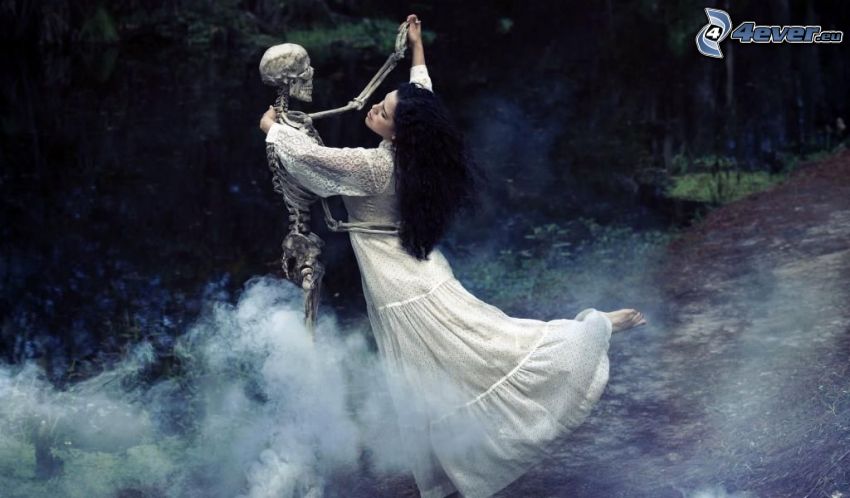 dance, skeleton, black-hair