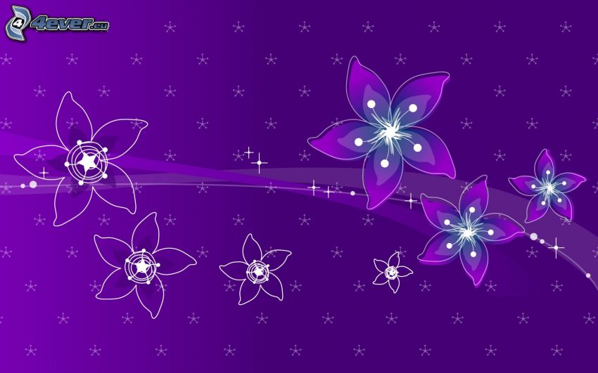 digital flowers, purple background