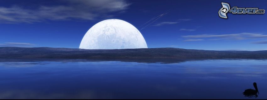 digital landscape, lake, moon above the water level