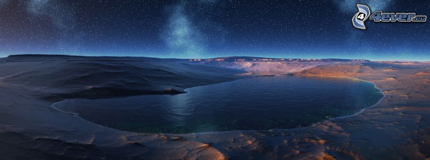 digital landscape, lake, stars
