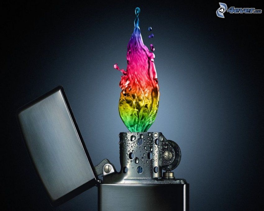 lighter with water, rainbow colors