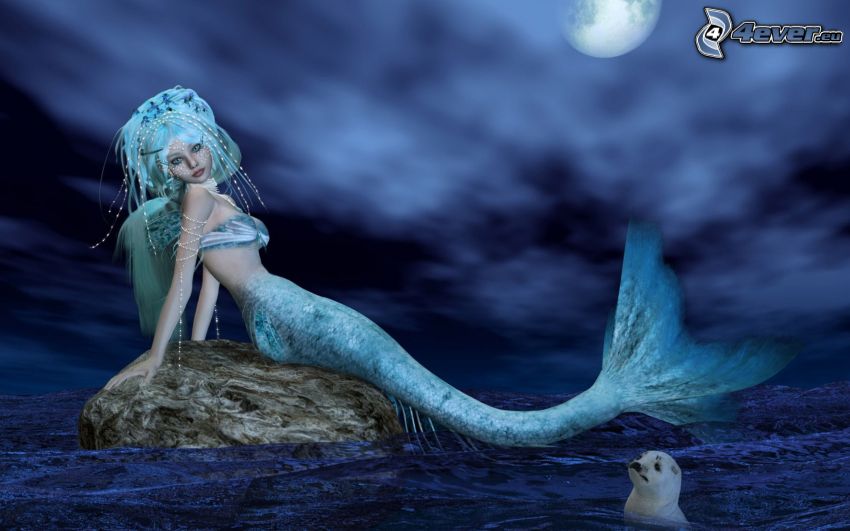 mermaid, moon