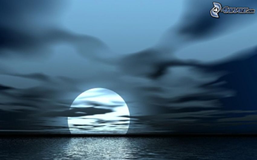 moon above the water level, sea